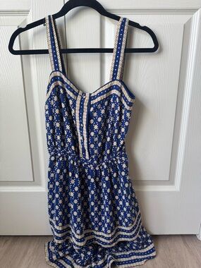 Anthropologie Blue and Cream Floral Midi Dress